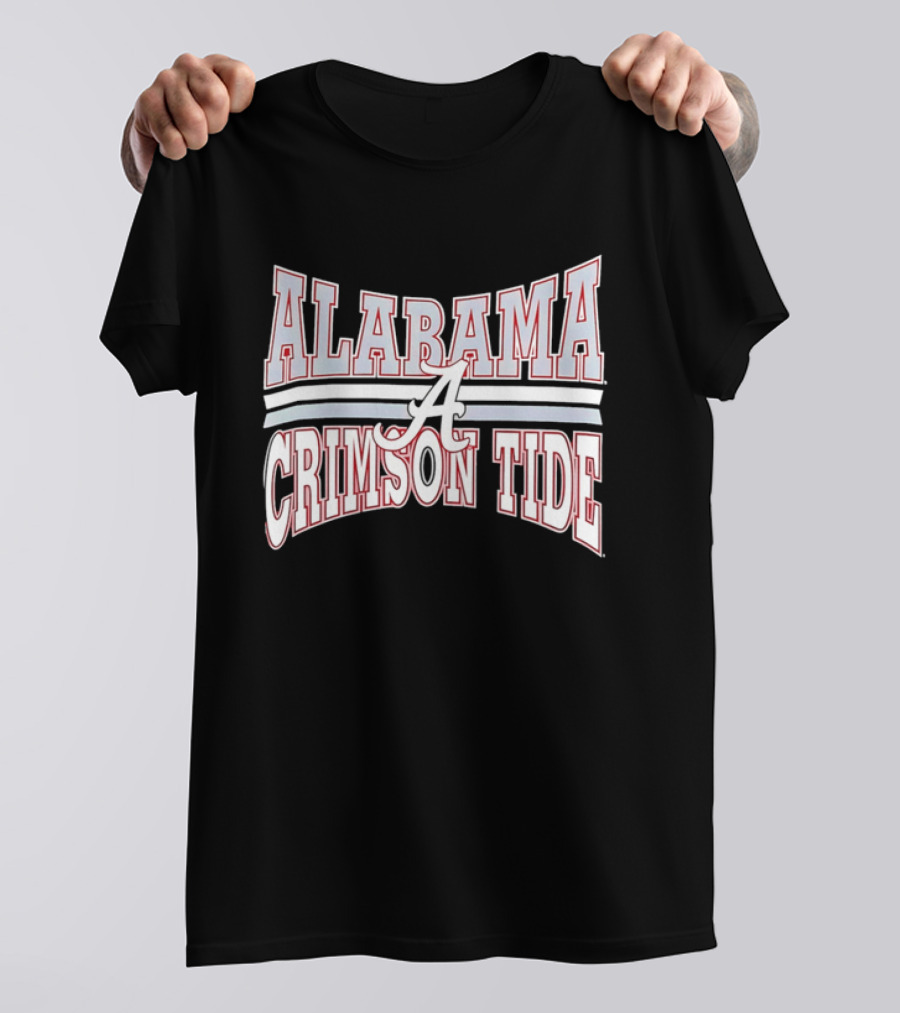 Alabama Crimson Tide Script A Curved Stripes Block Lettering T-Shirt