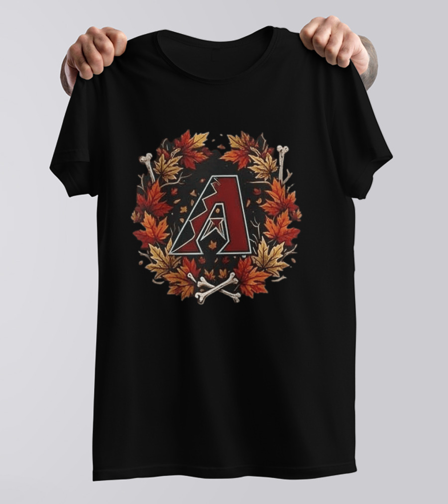 Arizona Diamondbacks Halloween Skull Crossed Bats Maple Leaves Baseballs T-Shirt