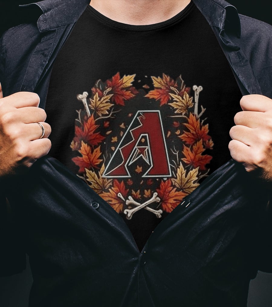 Arizona Diamondbacks Halloween Skull Crossed Bats Maple Leaves Baseballs T-Shirt