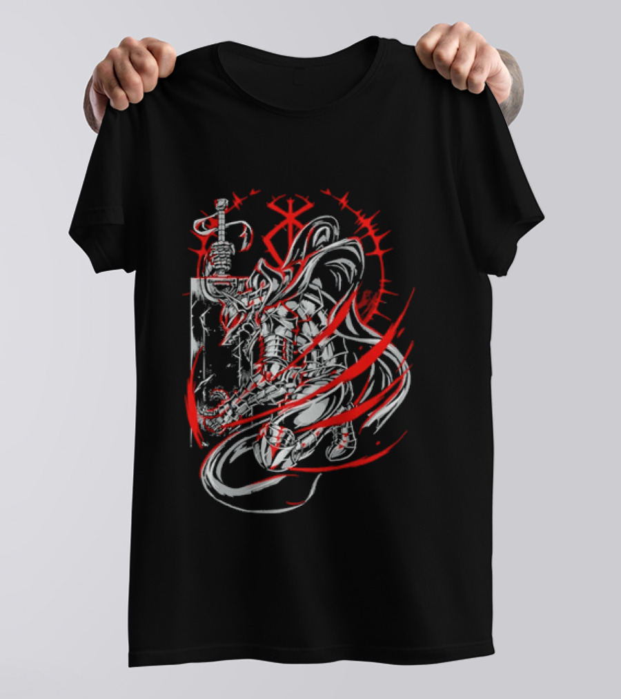 Berserk Dragonslayer Sword Armored Knight Red Sacrifice Glyph T-Shirt