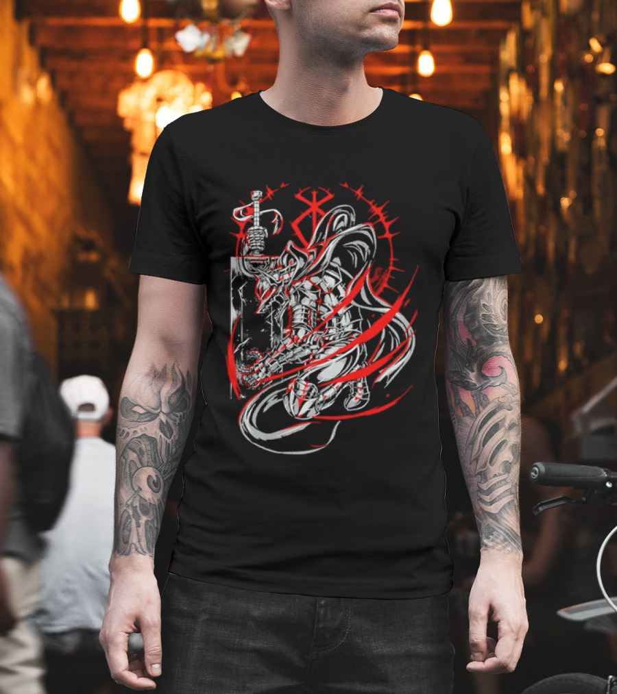 Berserk Dragonslayer Sword Armored Knight Red Sacrifice Glyph T-Shirt