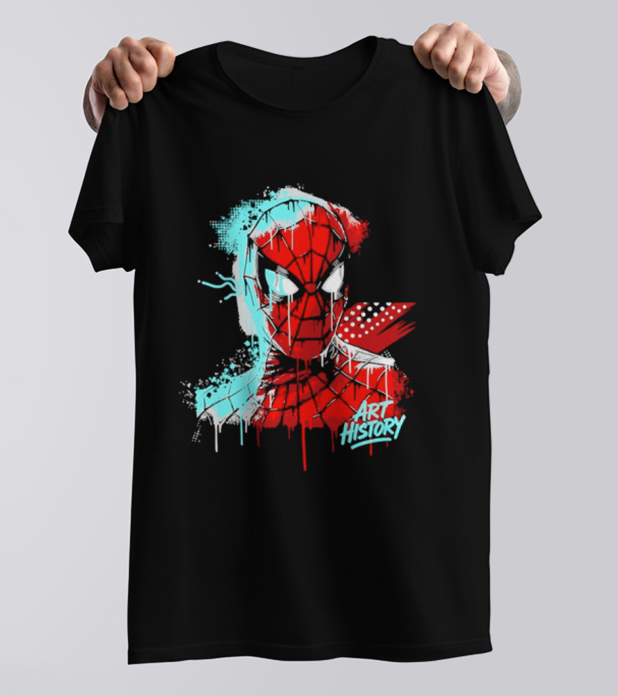 Spider Man Mask Dripping Paint Graffiti Art History Halftone Splatter T-Shirt