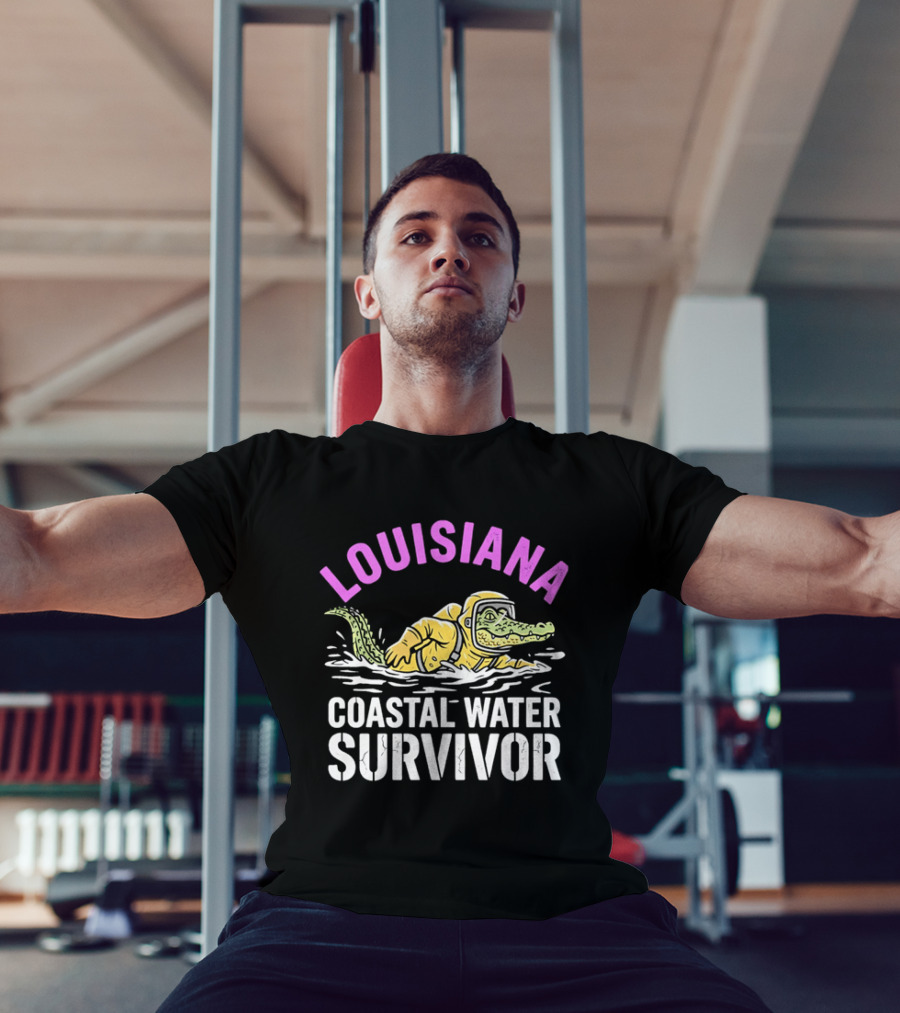 Louisiana Coastal Water Survivor Cartoon Alligator Yellow Hazmat Suit T-Shirt
