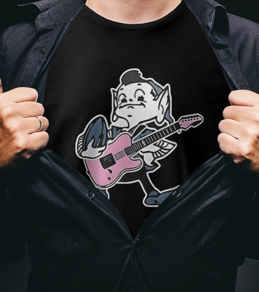 Cleveland Browns Elf Holding Football And Pink Electric Guitar T-Shirt