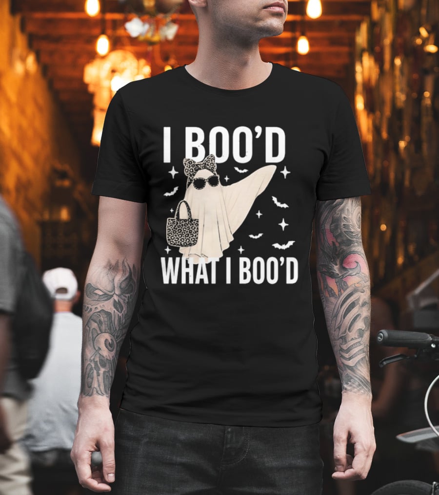 I Boo'd What I Boo'd Cartoon Ghost Leopard Bow Sunglasses Handbag T-Shirt
