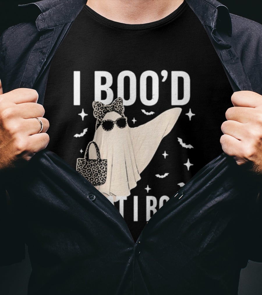 I Boo'd What I Boo'd Cartoon Ghost Leopard Bow Sunglasses Handbag T-Shirt