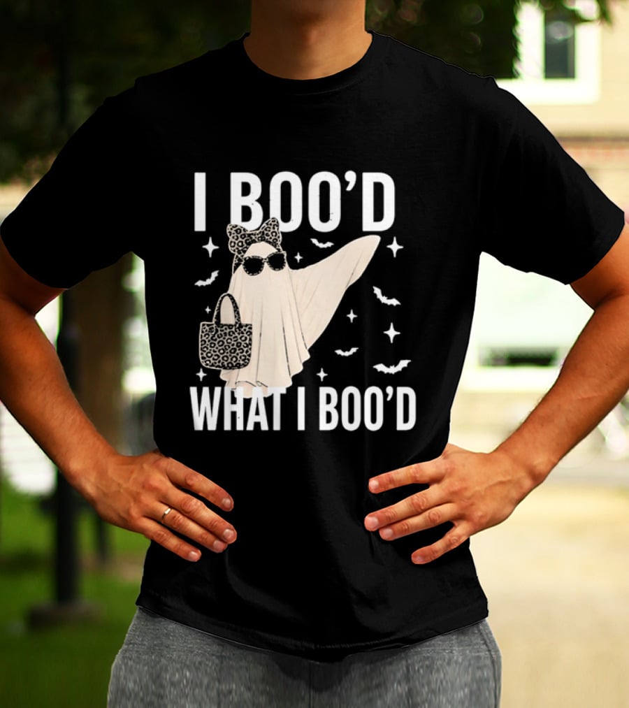 I Boo'd What I Boo'd Cartoon Ghost Leopard Bow Sunglasses Handbag T-Shirt