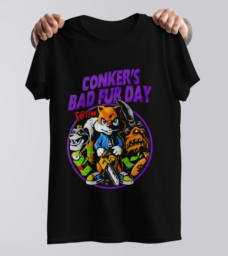 Conker's Bad Fur Day Chainsaw Squirrel Gaming Money T-Shirt