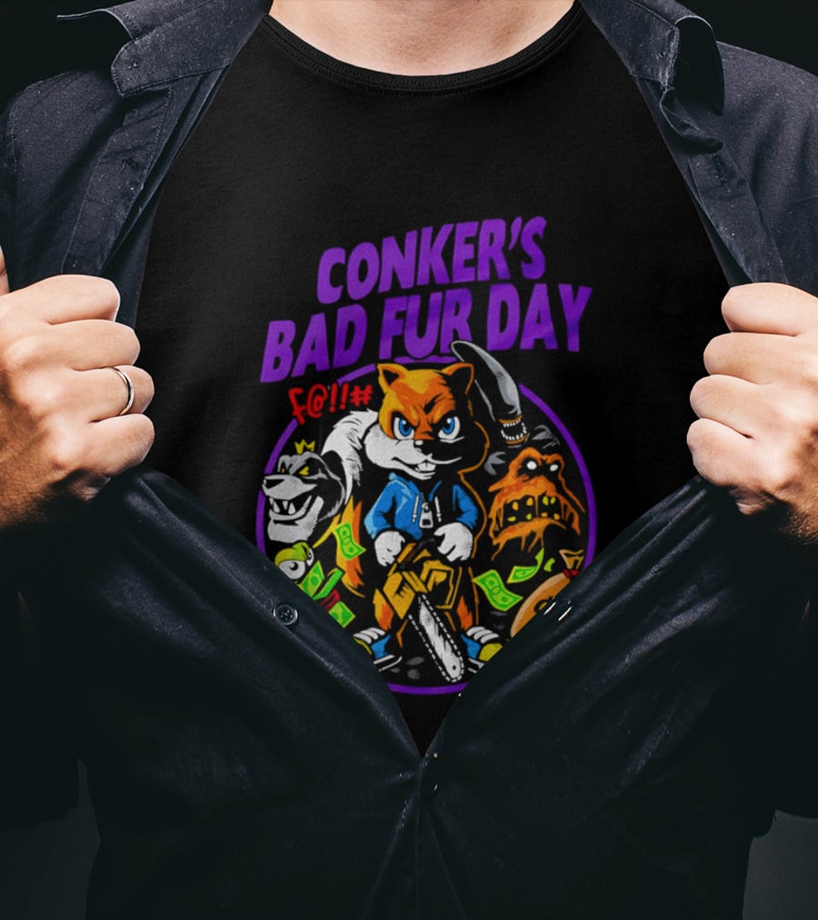 Conker's Bad Fur Day Chainsaw Squirrel Gaming Money T-Shirt