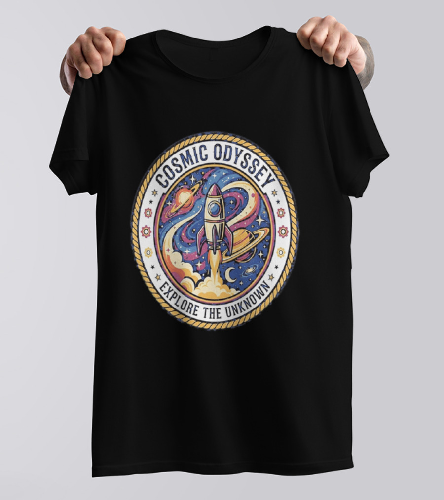 Cosmic Odyssey Rocket Launching Explore The Unknown Planets Space Adventure T-Shirt