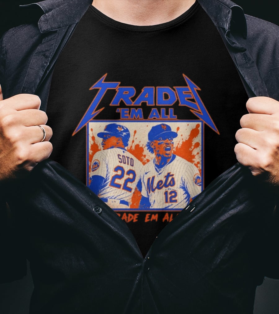 New York Mets Trade Em All Soto Heavy Metal Splatter Player Photos T-Shirt
