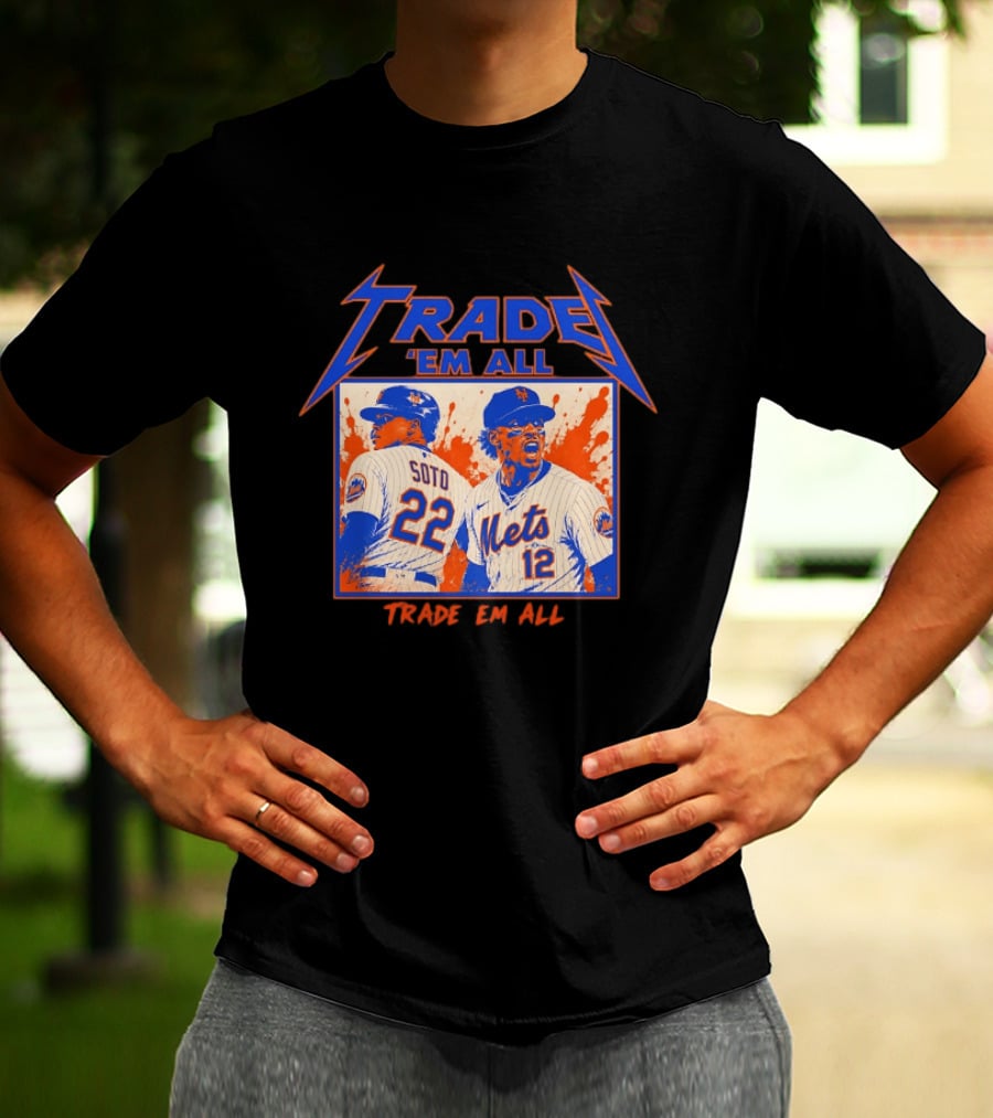 New York Mets Trade Em All Soto Heavy Metal Splatter Player Photos T-Shirt