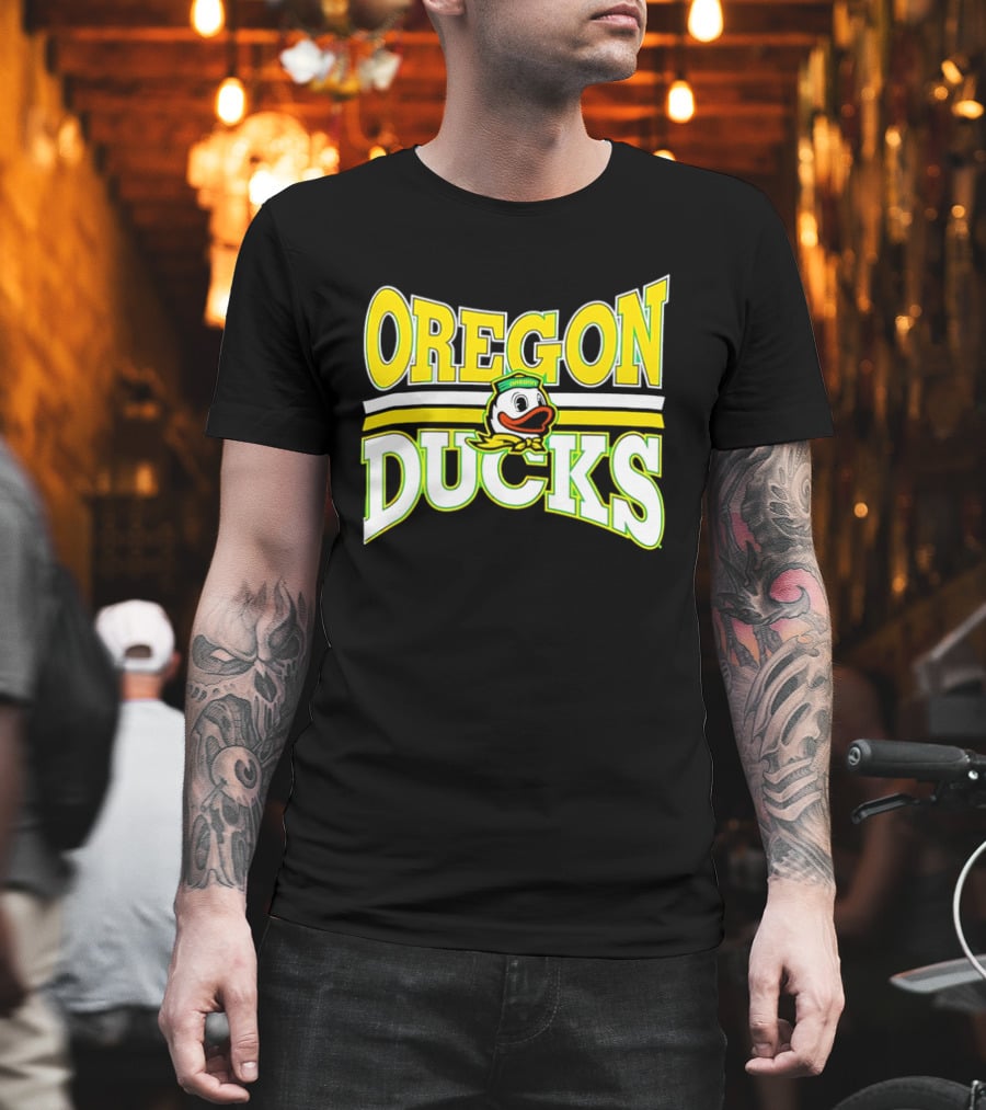 Oregon Ducks Cartoon Sailor Cap Green Yellow Stripes T-Shirt