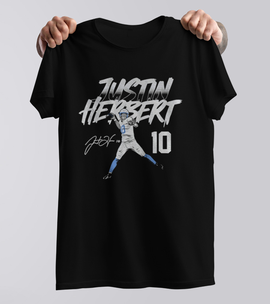 Justin Herbert Los Angeles Chargers NFLPA Player Number 10 Football T-Shirt