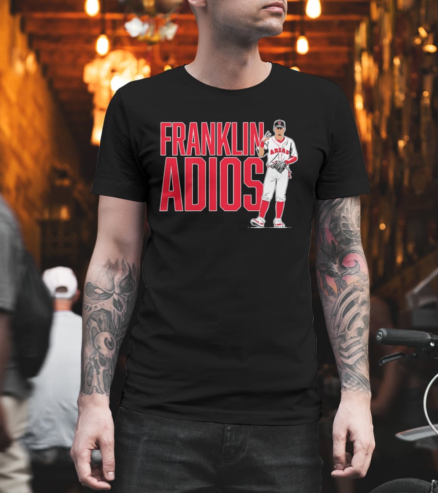 Franklin Arias Adios Baseball Player Gesture In Red And White Uniform T-Shirt
