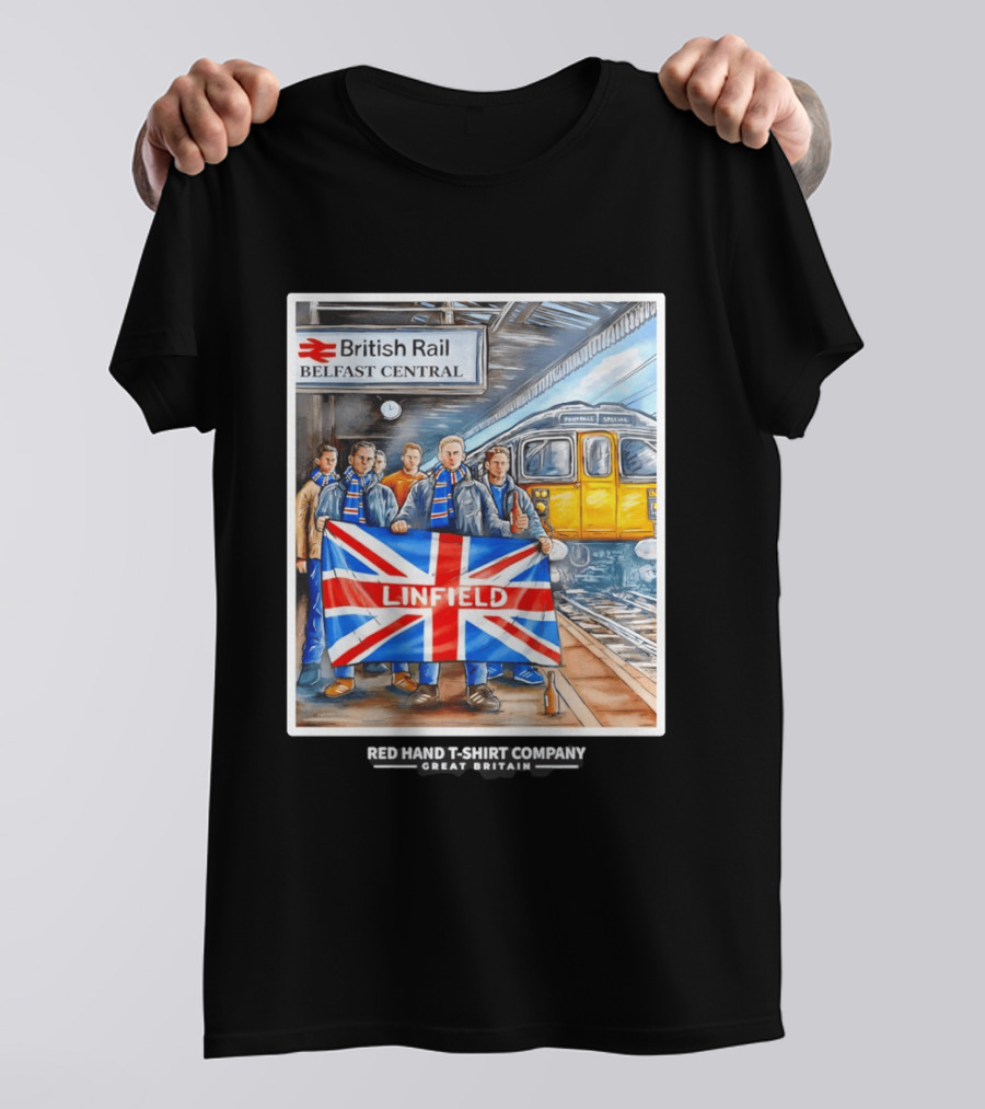 British Rail Belfast Central Linfield UK Flag T-Shirt