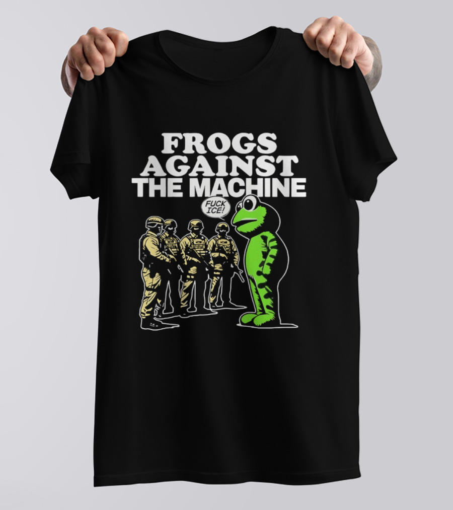 Portland Frogs Against The Machine 2025 Protest Mascot Confronts Guards T-Shirt
