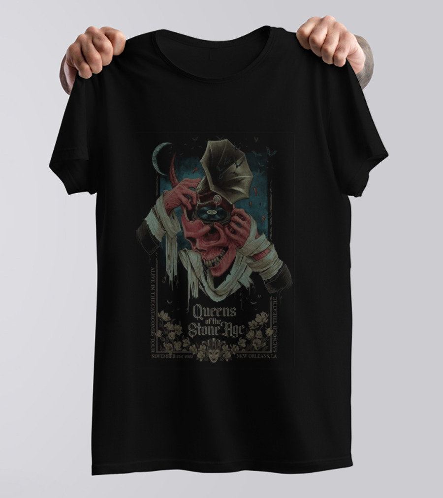 Queens Of The Stone Age Alive In The Catacombs Tour 2025 Saenger Theatre New Orleans T-Shirt