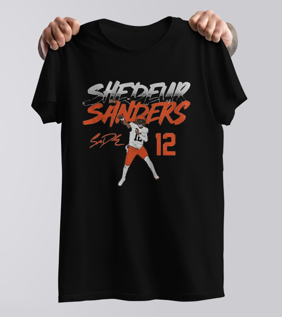 Shedeur Sanders Football Pose Number 12 Cleveland Player T-Shirt