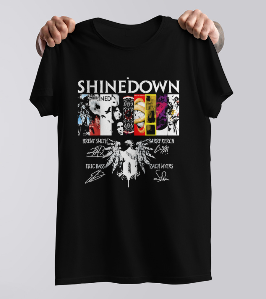 Shinedown Band Collage Brent Smith Barry Kerch Zach Myers Eric Bass Signatures T-Shirt