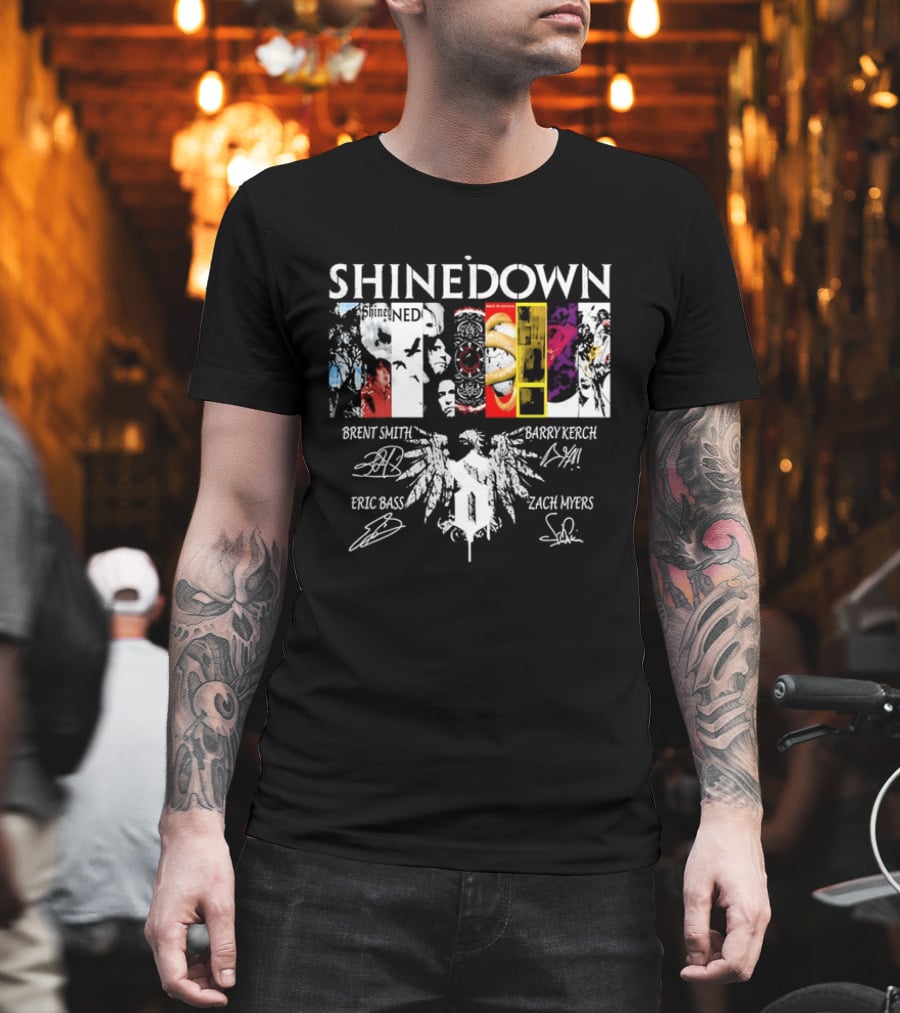 Shinedown Band Collage Brent Smith Barry Kerch Zach Myers Eric Bass Signatures T-Shirt