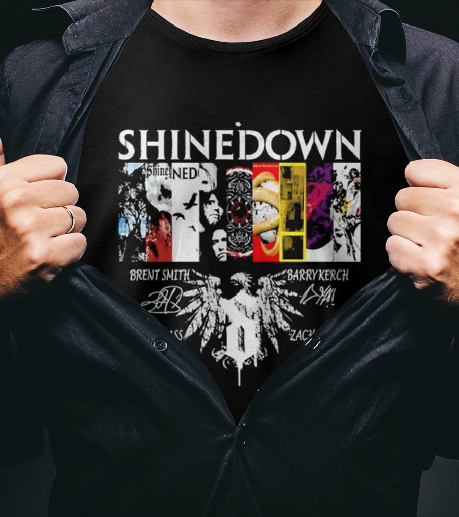 Shinedown Band Collage Brent Smith Barry Kerch Zach Myers Eric Bass Signatures T-Shirt