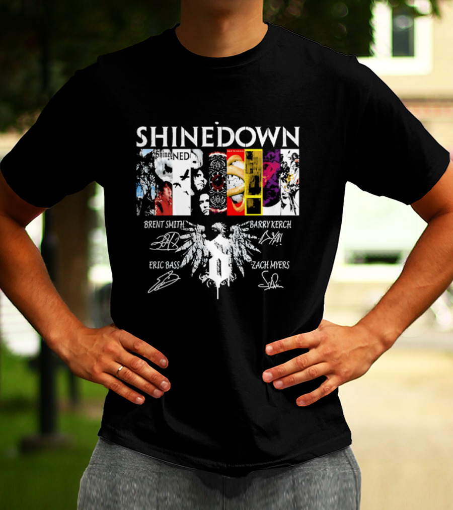 Shinedown Band Collage Brent Smith Barry Kerch Zach Myers Eric Bass Signatures T-Shirt