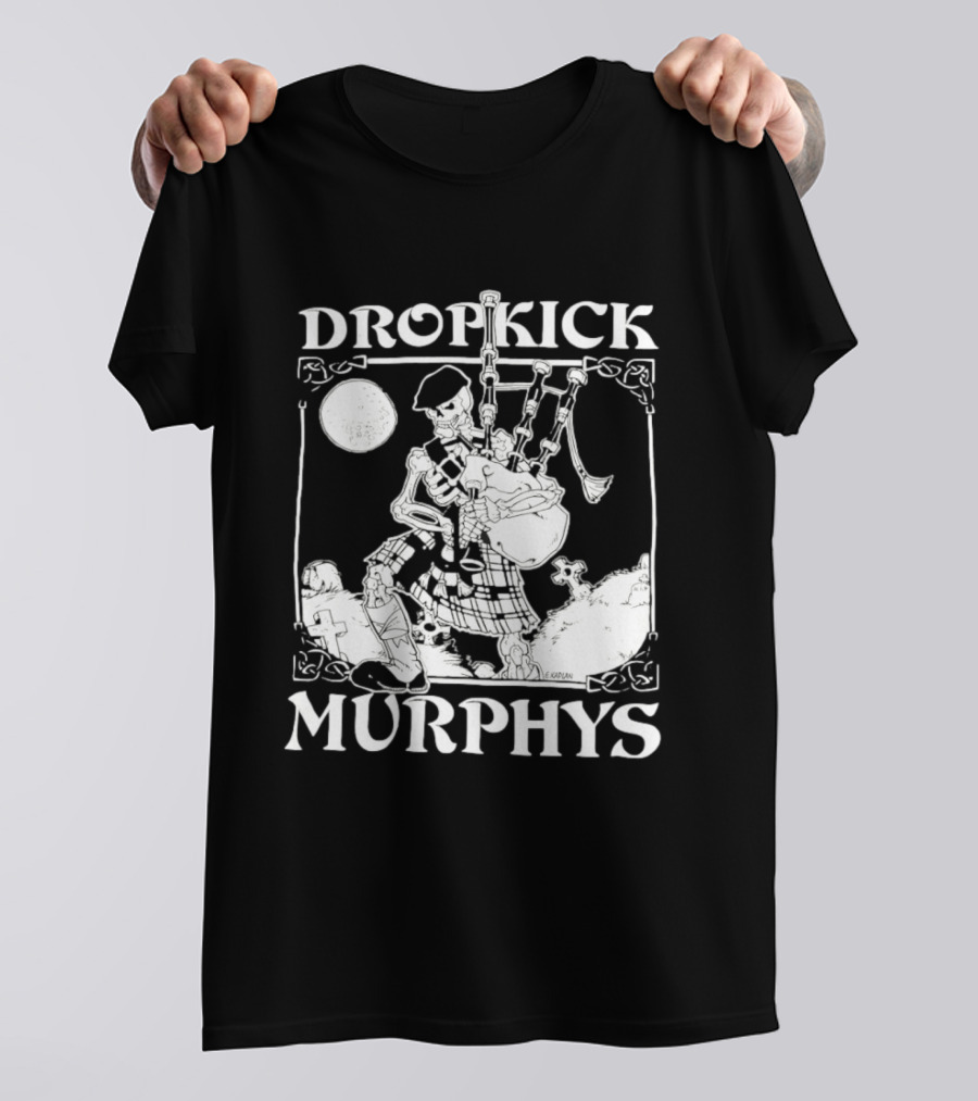 Dropkick Murphys Skelly Piper Bagpipes Moon T-Shirt