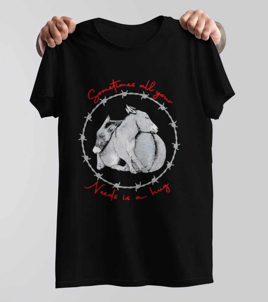Sometimes All Your Needs Is A Hug Cuddling Donkeys Barbed Wire T-Shirt