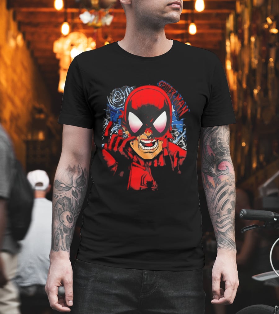 Spider Man Marvel Comics Pulling Off Mask Action T-Shirt