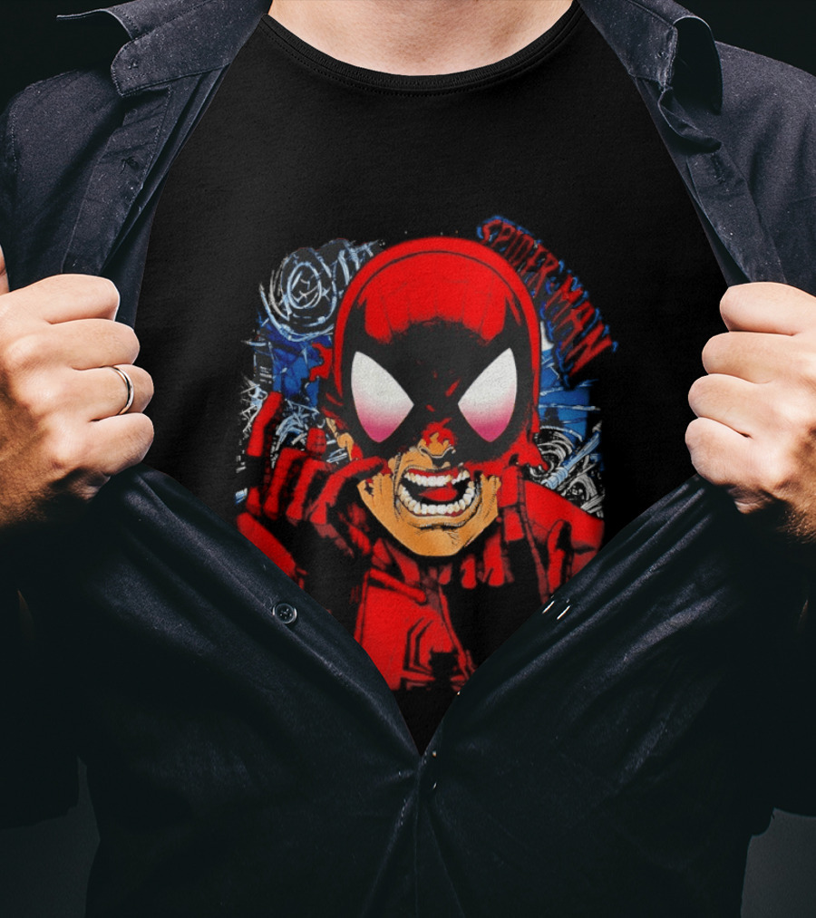 Spider Man Marvel Comics Pulling Off Mask Action T-Shirt