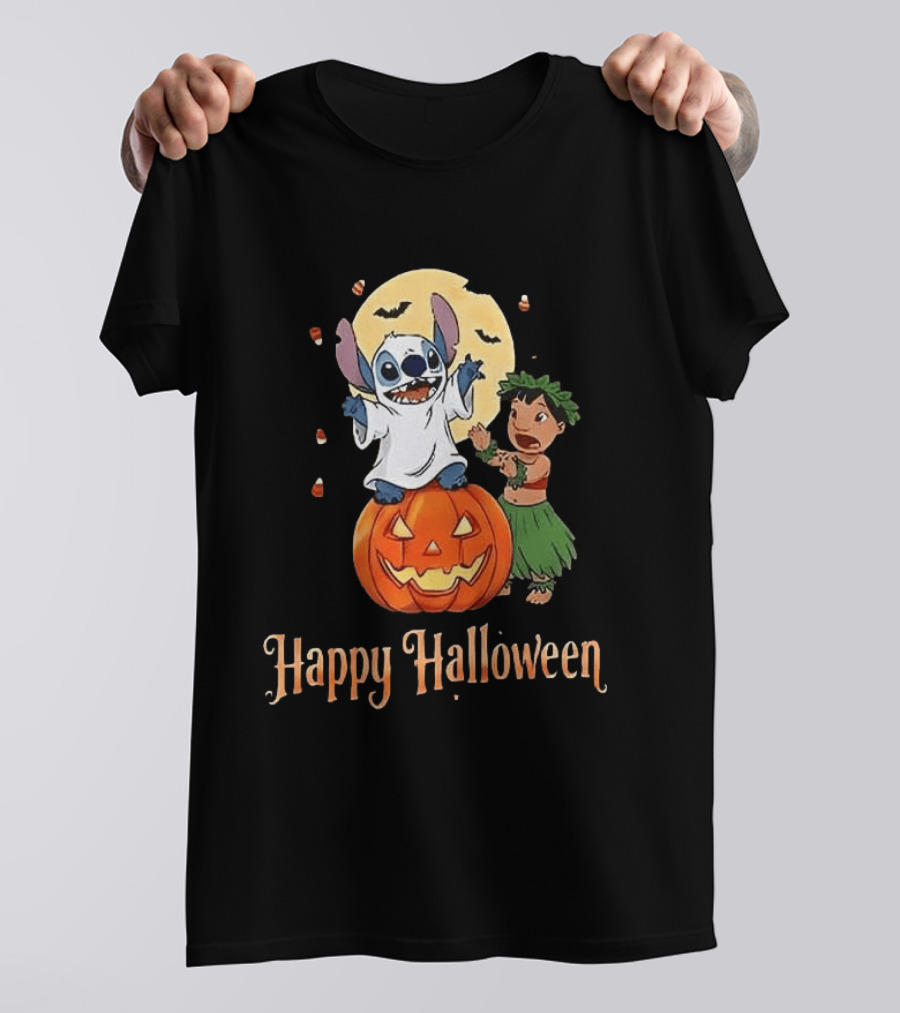Stitch Halloween Happy Pumpkin Lilo Ghost Costume T-Shirt