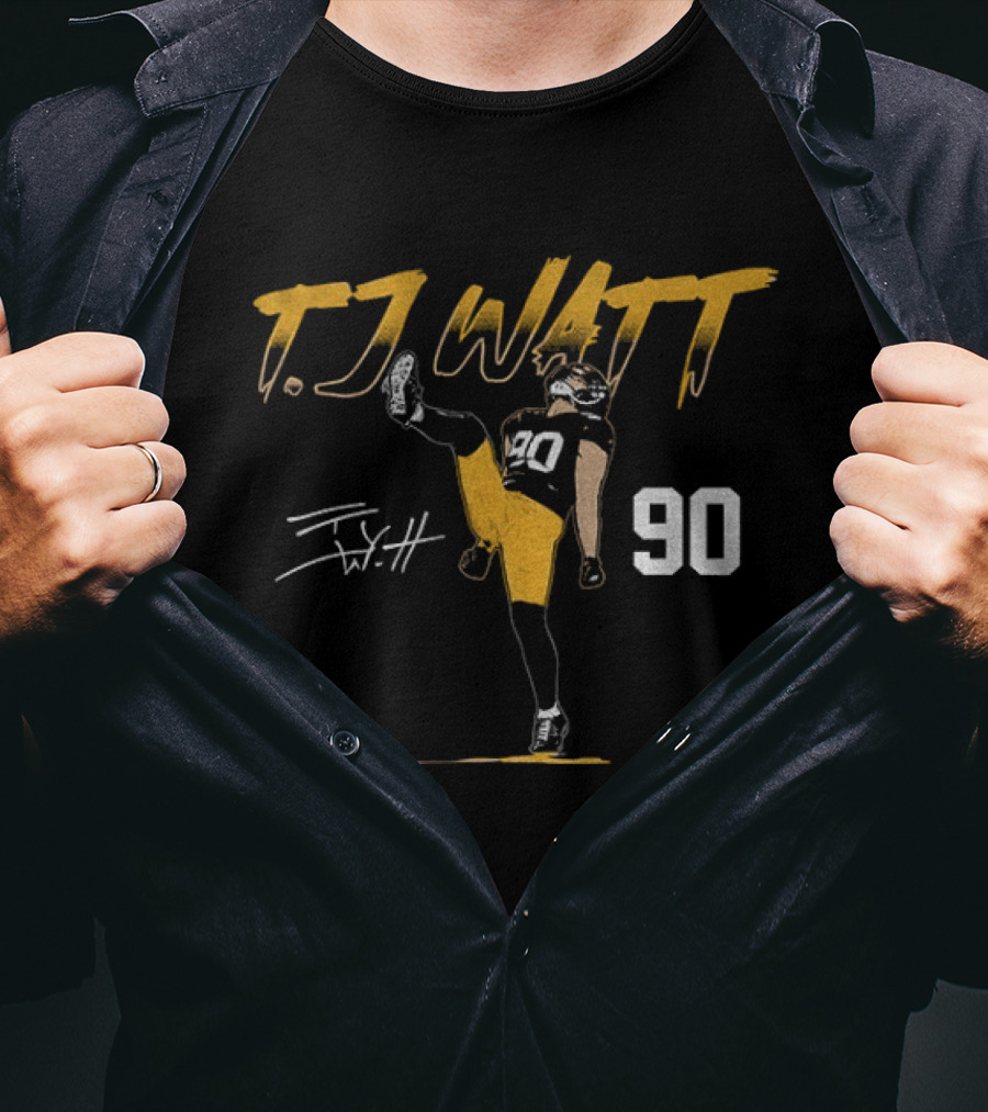 T.J. Watt Pose Pittsburgh Football 90 Player Name Number T-Shirt