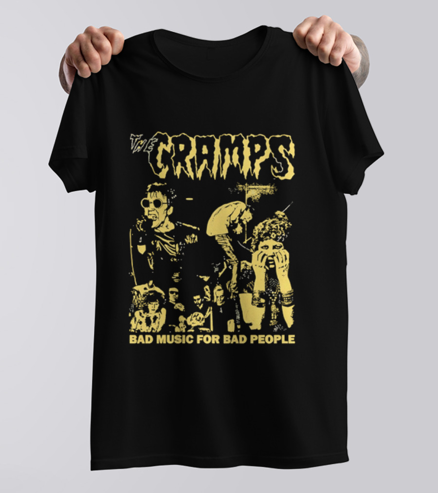 The Cramps Bad Music For Bad People Band Members Collage Yellow Black T-Shirt