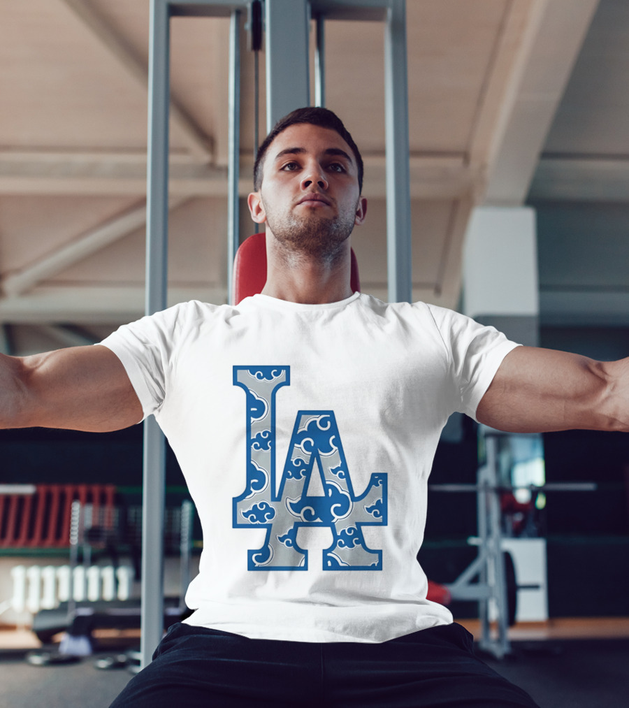 LA Kumo Royal Pattern Clouds Blue Silver T-Shirt