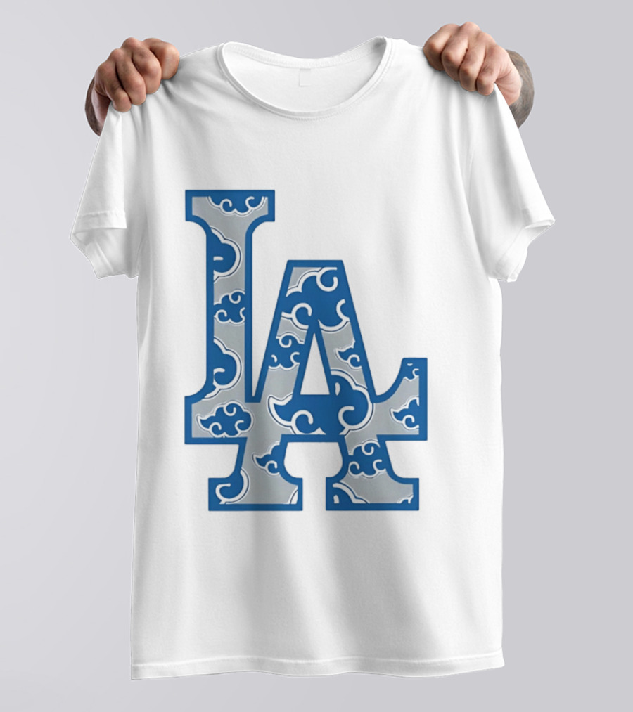 LA Kumo Royal Pattern Clouds Blue Silver T-Shirt