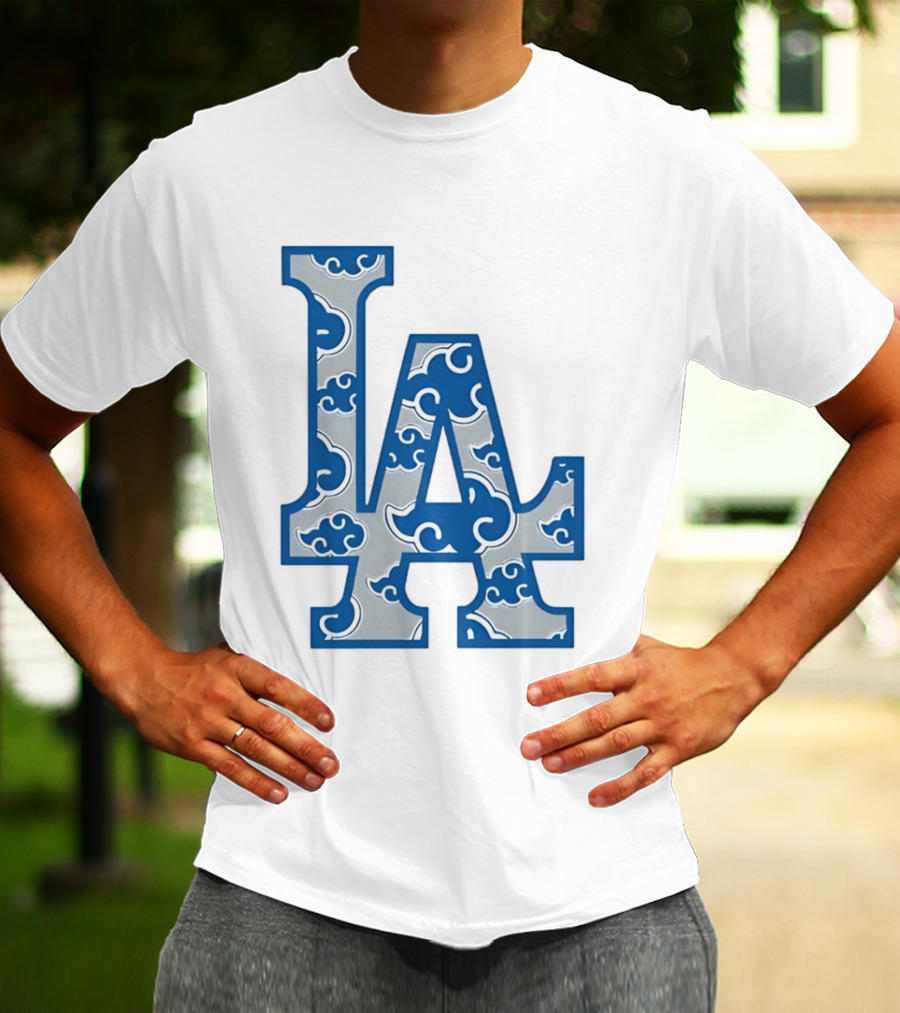LA Kumo Royal Pattern Clouds Blue Silver T-Shirt