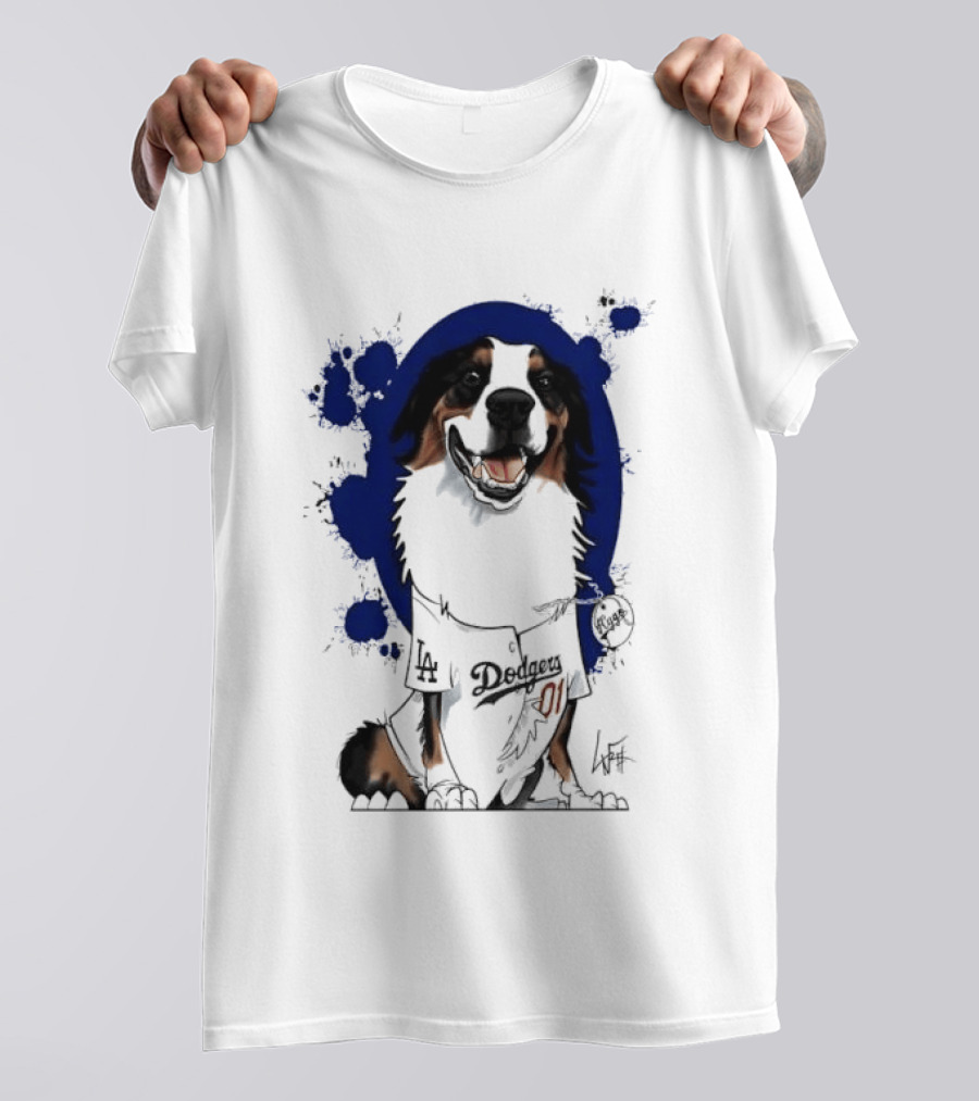 Los Angeles Dodgers MLB Kygo Cartoon Australian Shepherd Dog Paint Splatter T-Shirt