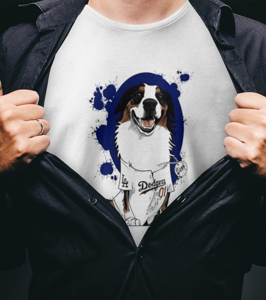 Los Angeles Dodgers MLB Kygo Cartoon Australian Shepherd Dog Paint Splatter T-Shirt