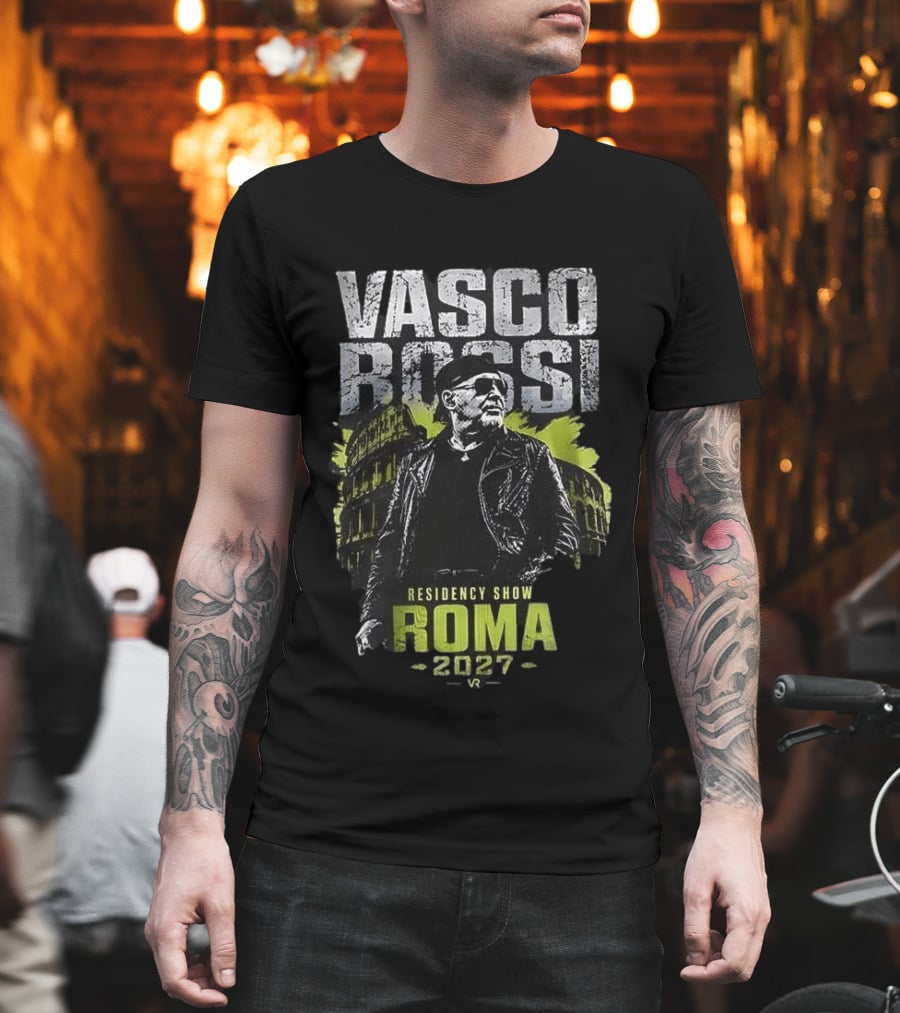 Vasco Rossi Residency Show Roma 2027 Black Leather Jacket Iconic Performance T-Shirt