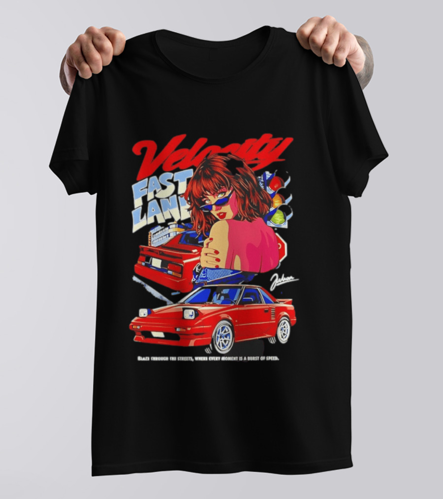 Velocity Fast Lane Blaze Through The Streets Classic Red Cars Retro Vibe T-Shirt