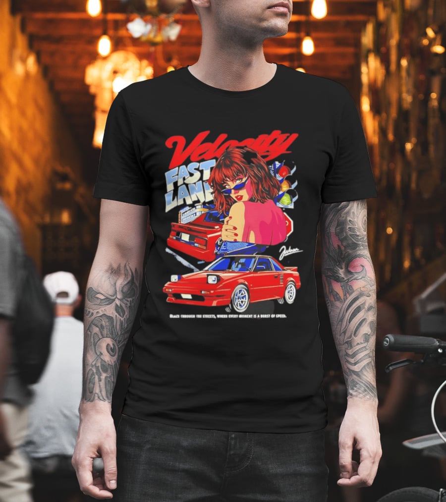 Velocity Fast Lane Blaze Through The Streets Classic Red Cars Retro Vibe T-Shirt
