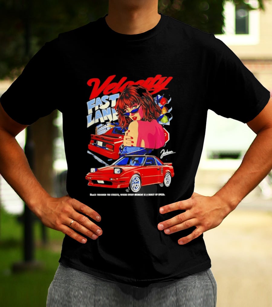 Velocity Fast Lane Blaze Through The Streets Classic Red Cars Retro Vibe T-Shirt