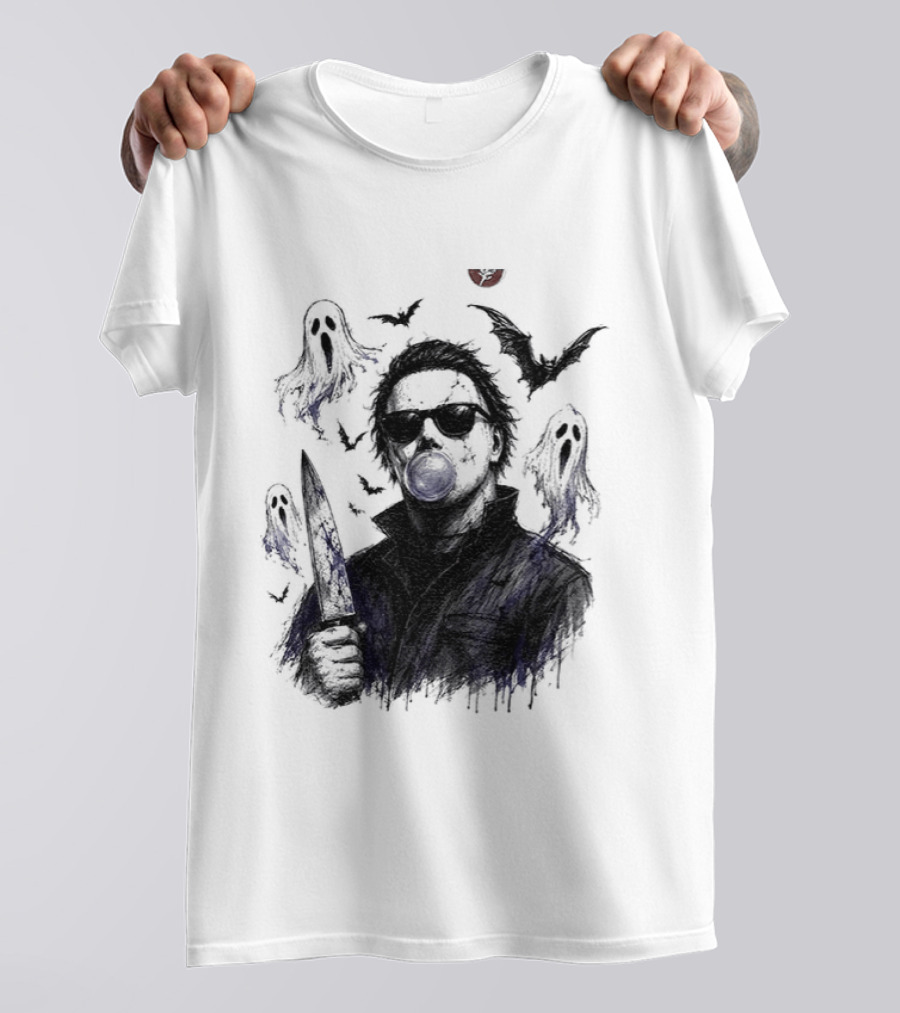 Michael Myers Bubble Gum Slasher Spooky Season Movie Ghosts And Bats T-Shirt