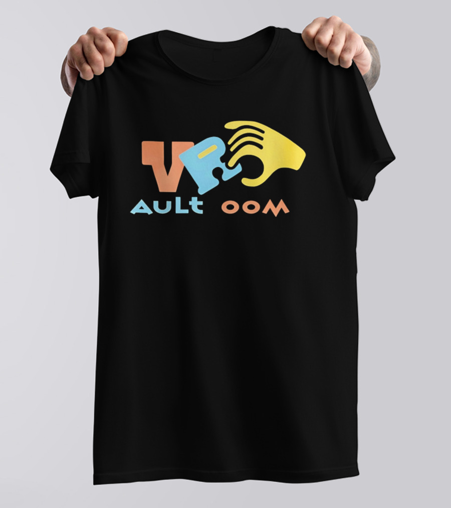 VR Vault Room Yellow Hand Blue Puzzle Piece Cartoon T-Shirt
