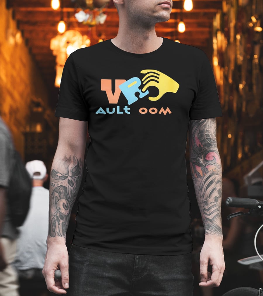 VR Vault Room Yellow Hand Blue Puzzle Piece Cartoon T-Shirt