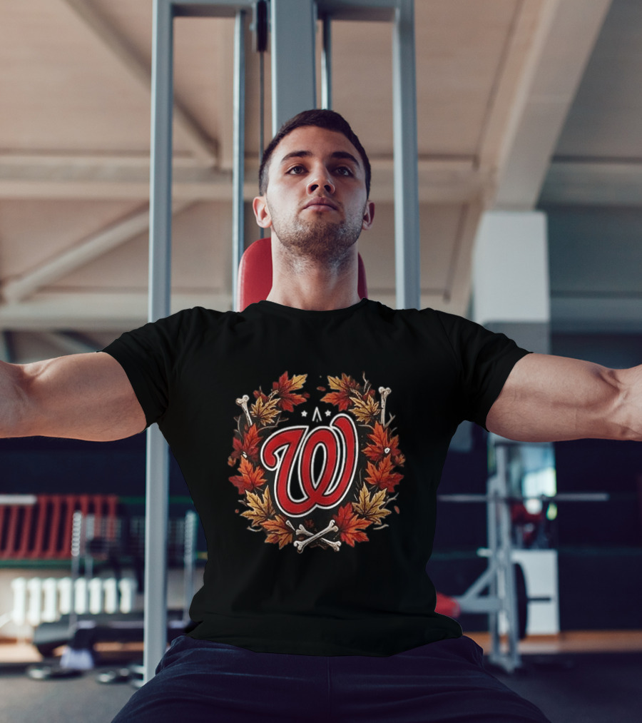 Washington Nationals Halloween Skull Maple Leaves Bats Baseballs T-Shirt