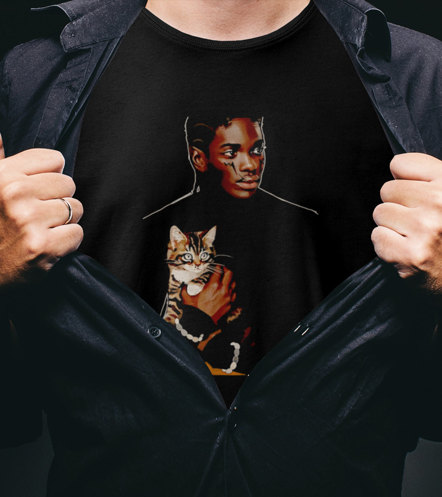 Young Man Holding A Tabby Cat Painting T-Shirt