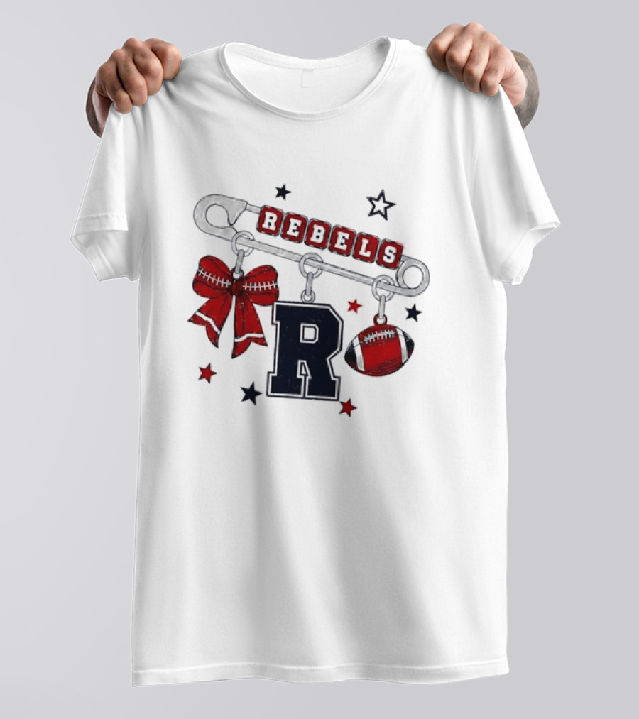 Rebels R Charm Safety Pin Red Bow Football Stars T-Shirt
