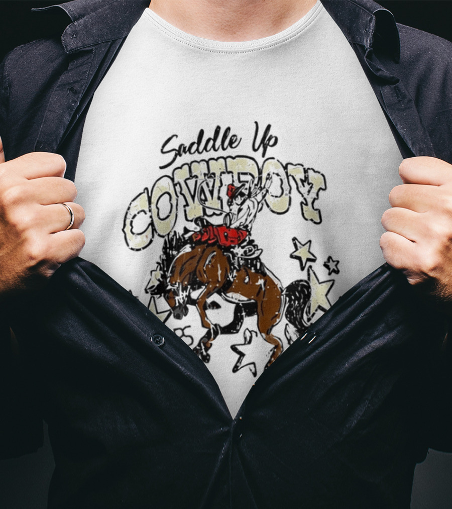 Saddle Up Cowboy Distressed Bucking Bronco Horse Rodeo Stars Bs T-Shirt